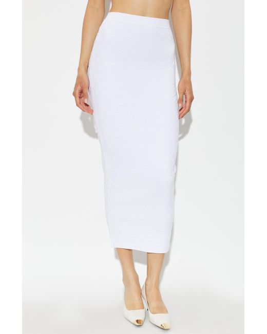 Balmain White Jacquard-Knit Long Skirt