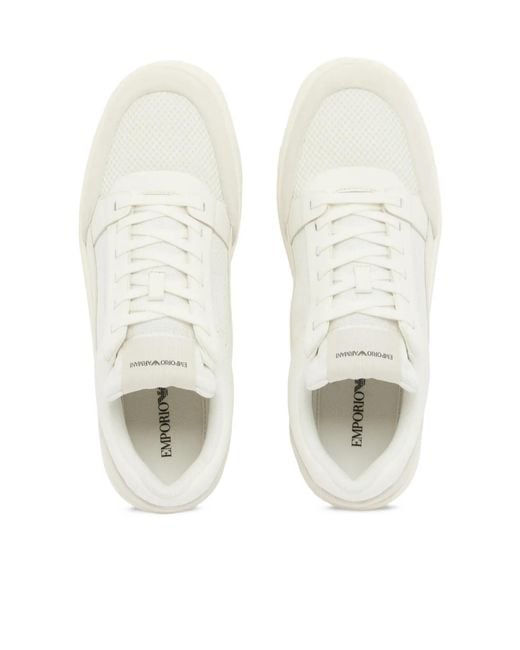 Emporio Armani White Panelled Low-Top Sneakers for men