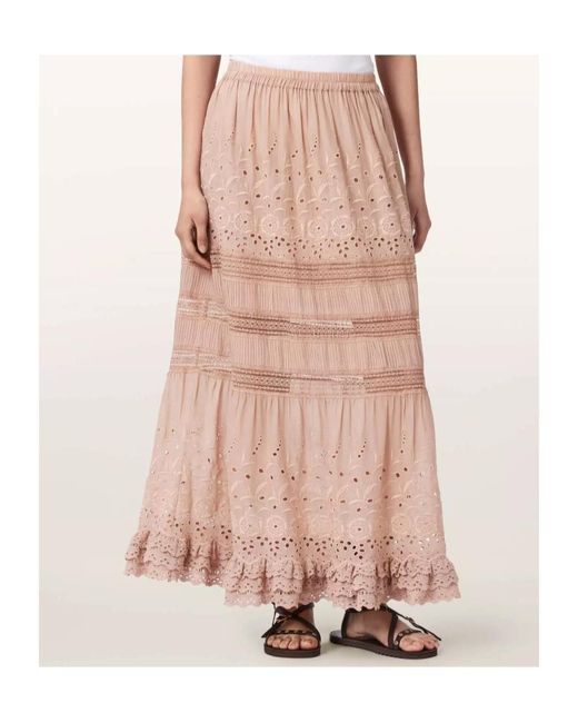 AllSaints Pink Camille Embroidered Maxi Skirt