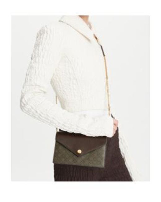 Tory Burch Brown T Monogram Envelope Chain Wallet