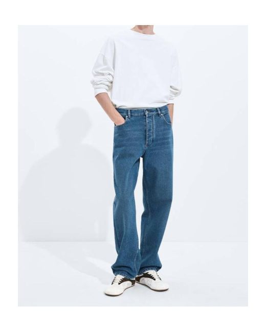 Bottega Veneta Blue Button Detailed Wide Leg Jeans for men