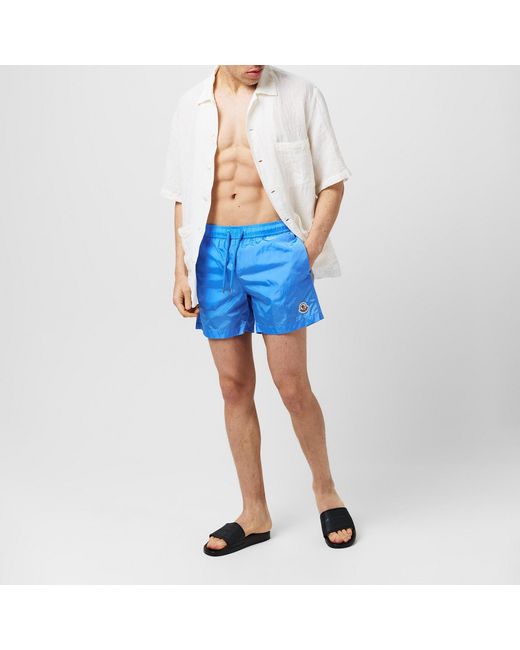Moncler Blue Luxury Logo Swim Trunks for men
