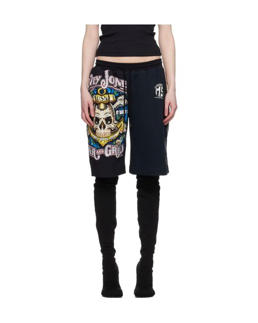 MARINE SERRE Black Plain Jersey Printed Shorts