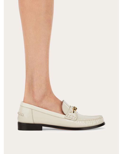 Ferragamo White Ferragamo New Vara Almond-Toe Loafers