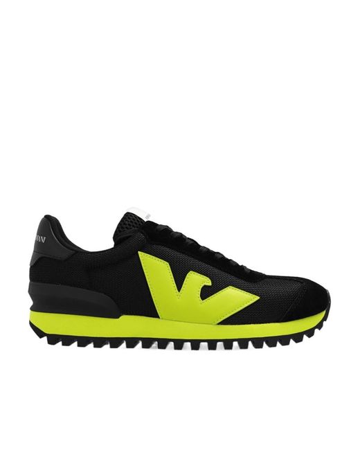 Emporio Armani Green Logo-Patch Low-Top Sneakers for men