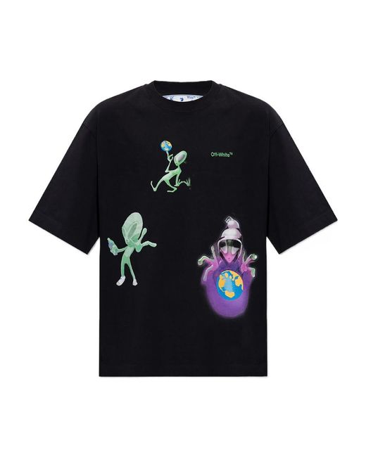 Off-White c/o Virgil Abloh Black Alien-Print Cotton T-Shirt for men