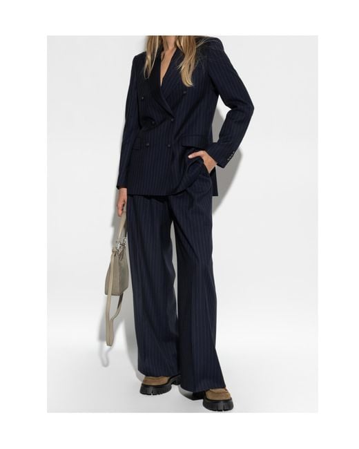Officine Generale Blue Pinstripe Double-Breasted Jacket