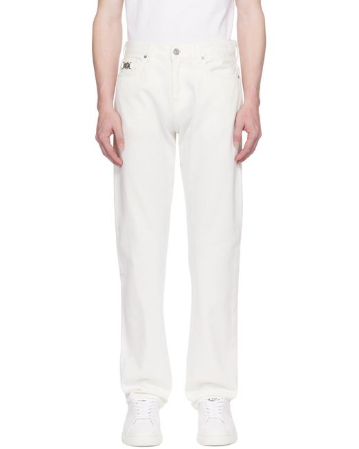 Versace White Logo Patch Straight-Leg Jeans for men