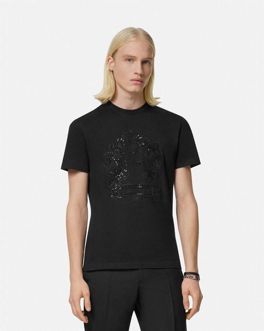 Versace Black Cartouche-Embellished Cotton T-Shirt for men
