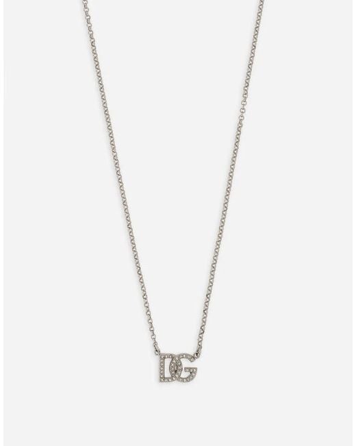 Dolce & Gabbana White Logo-Plaque Pendant Necklace for men