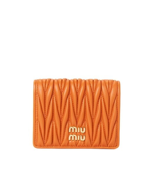 Miu Miu Orange Matelassé Logo Wallet