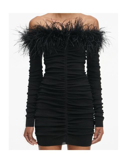 Self-Portrait Black Feather Ruched Mini Dress
