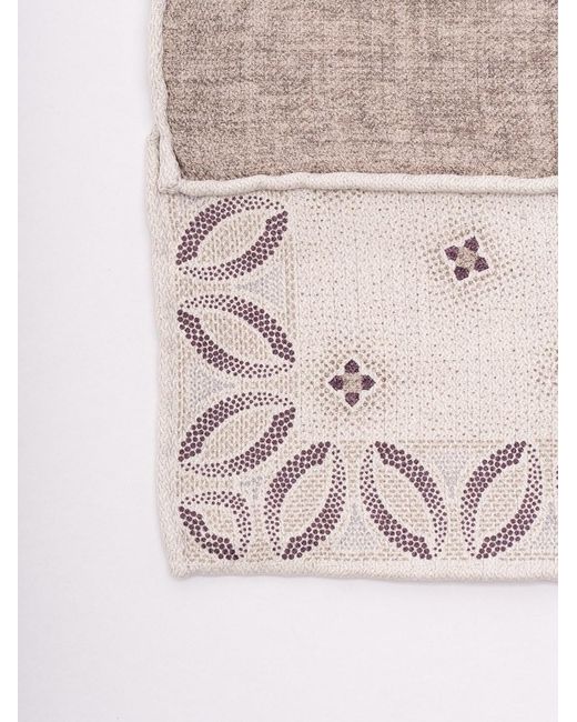 Brunello Cucinelli White Geometric Print Pocket Square for men