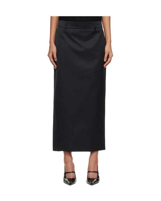 Frankie Shop Black Alrose Satin Belted Midi Skirt