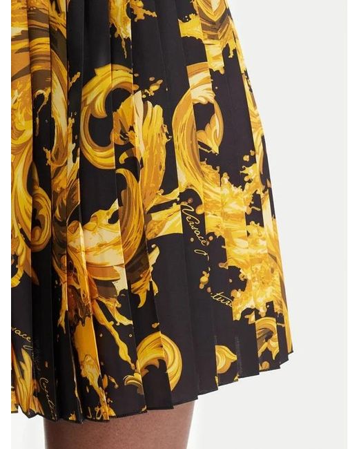 Versace Jeans Yellow Couture Barocco Pattern Pleated Skirt