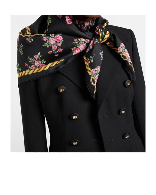Dolce & Gabbana Black Floral Silk Scarf