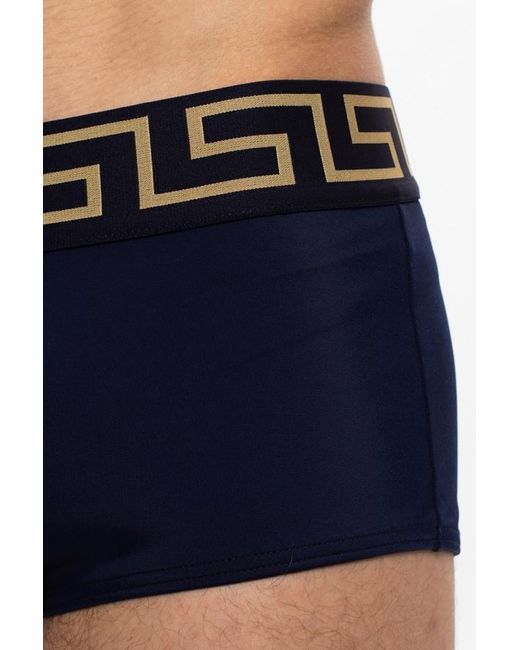 Versace Blue Medusa Greca Band Swim Briefs for men