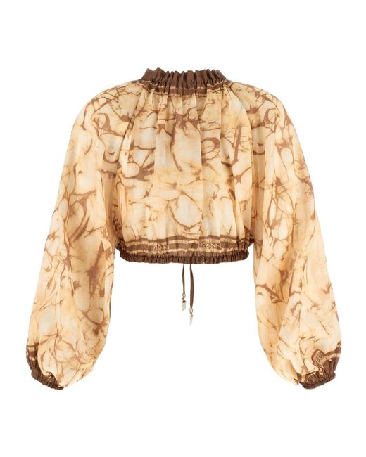 Zimmermann Natural Printed Mock Collar Top