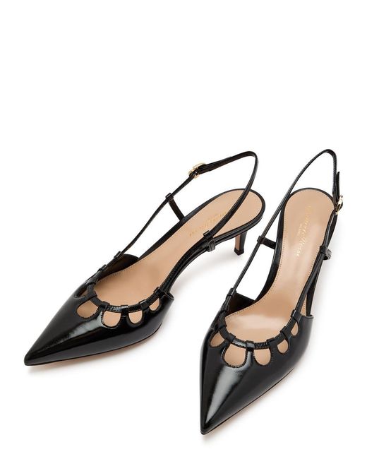 Gianvito Rossi Black Eloise 55 Cut-Out Patent Leather Slingback High-Heeled Sandals