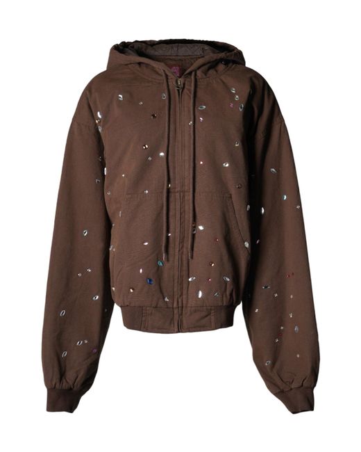PRAYING Brown Bejewled Canvas Work Jacket