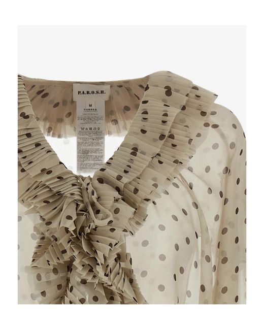P.A.R.O.S.H. Natural Pallina Ruffled Polka-Dot Blouse