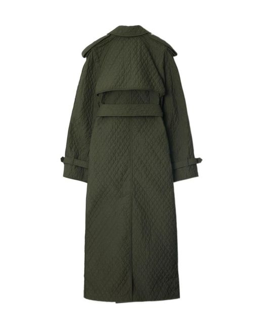 Burberry Green Double-Breasted Quilted Trench Coat