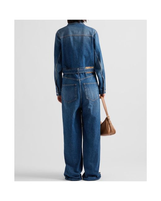 Prada Blue Belted Denim Jumpsuit