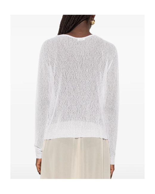 Roberto Collina White V-Neck Open-Knit Cardigan
