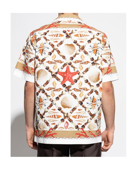 Dolce & Gabbana White Shell Printed Hawaii Poplin Shirt for men