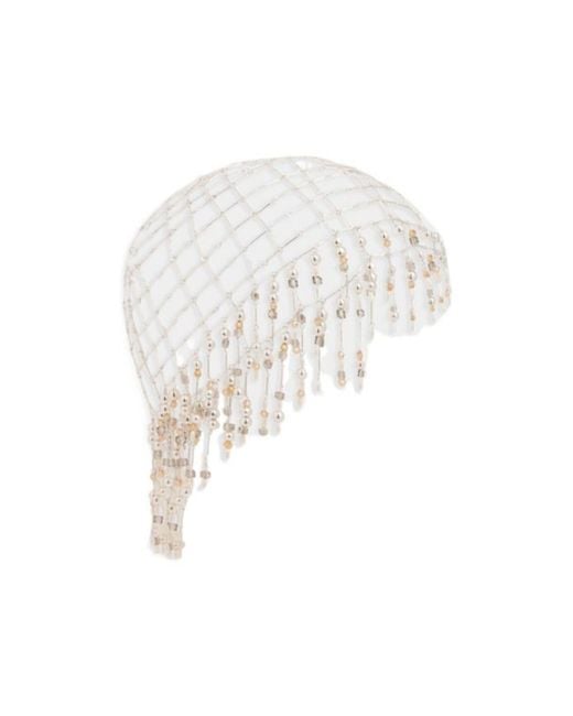 Rabanne White Pearl-Embellished Hair Beanie