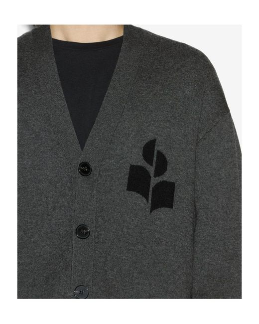 Isabel Marant Gray Curtis Logo Intarsia Knitted Cardigan for men