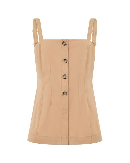 Veronica Beard Natural Fitted Button-Front Top