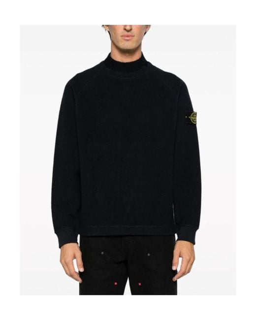 Stone Island Blue Compass-Motif Mock Neck Layered Sweatshirt for men