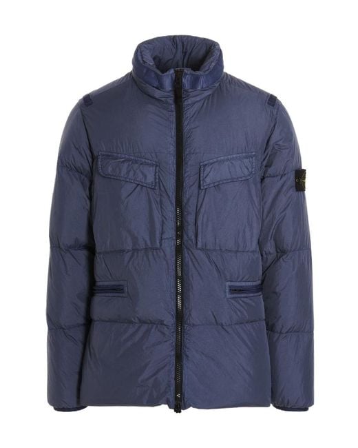 Stone Island Blue Padded Zip-Up Jacket for men