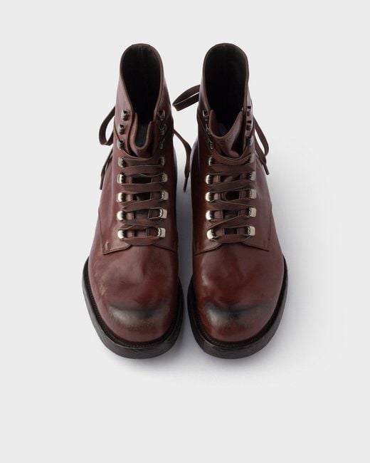Prada Brown Lace-Up Ankle Boots for men