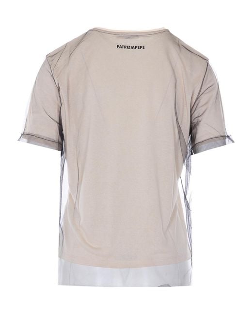 Patrizia Pepe Gray Sheer Logo T-Shirt