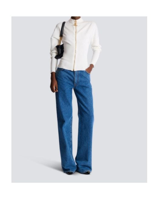 Balmain White Zipped Knit Cardigan