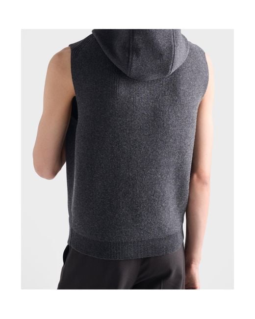 Prada Blue Wool And Cashmere Zipper Vest for men