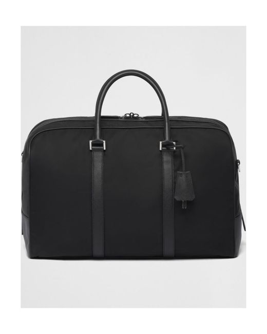 Prada Black Logo Plaque Zipped Travel Bag for men