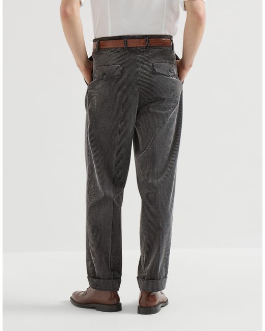 Brunello Cucinelli Gray Frosted Cotton Corduroy Trousers With Double Pleats for men