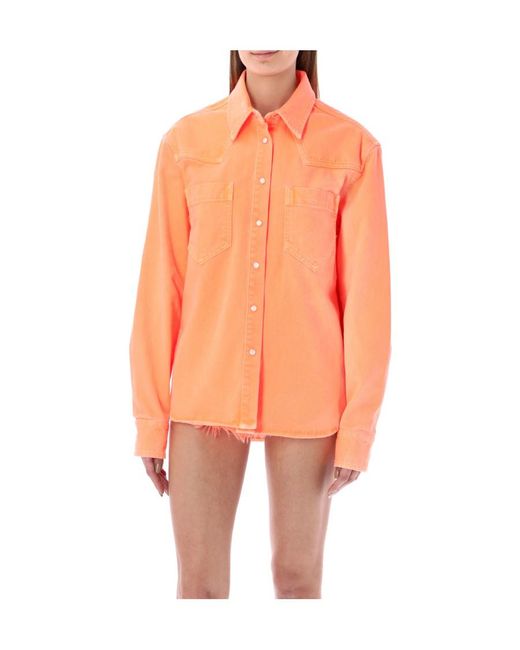 Palm Angels Orange Press Stud Denim Shirt