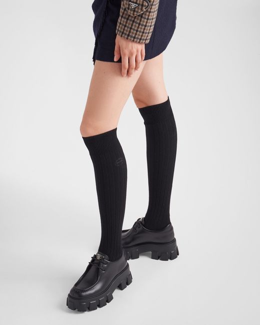 Prada Black Monolith Brushed Leather Lace-Up Shoes