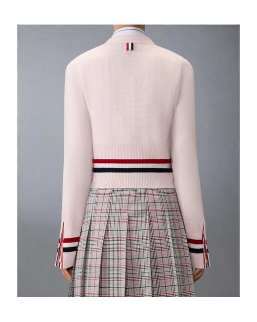 Thom Browne Pink Striped Shrunken Cardigan