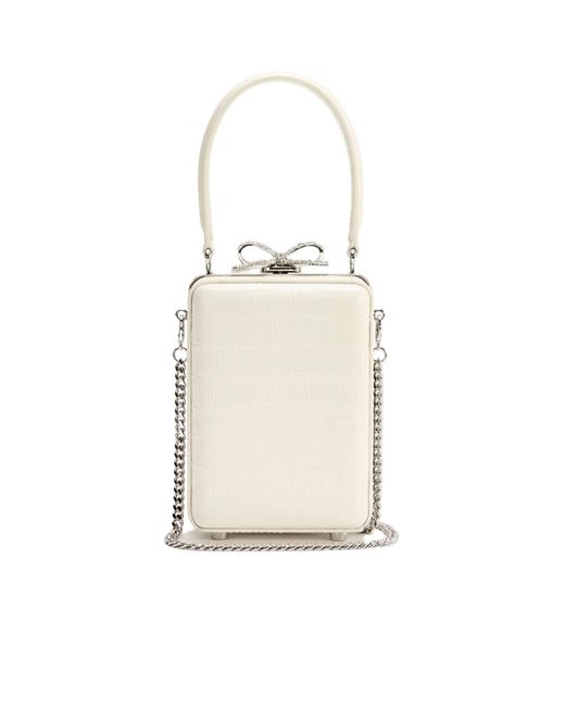Self-Portrait White Bow Embellished Embossed Micro Bag