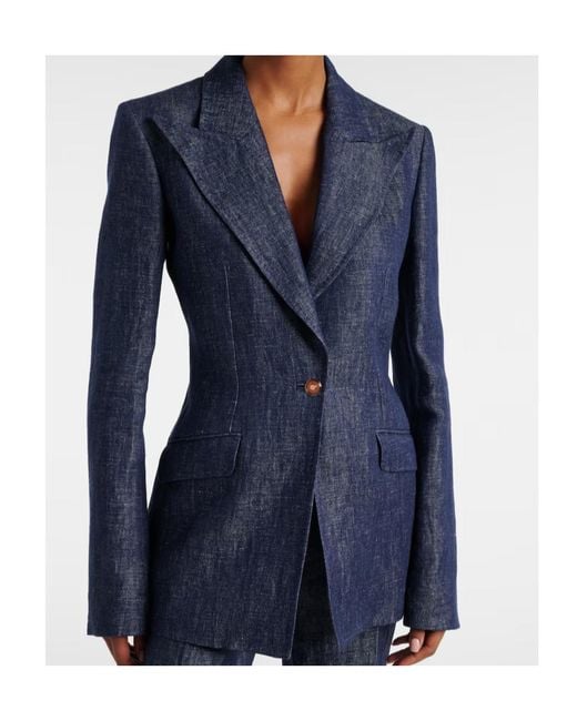 Gabriela Hearst Blue Leiva Linen Blazer