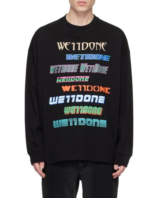 we11done Black Logo-Print Cotton Sweatshirt for men