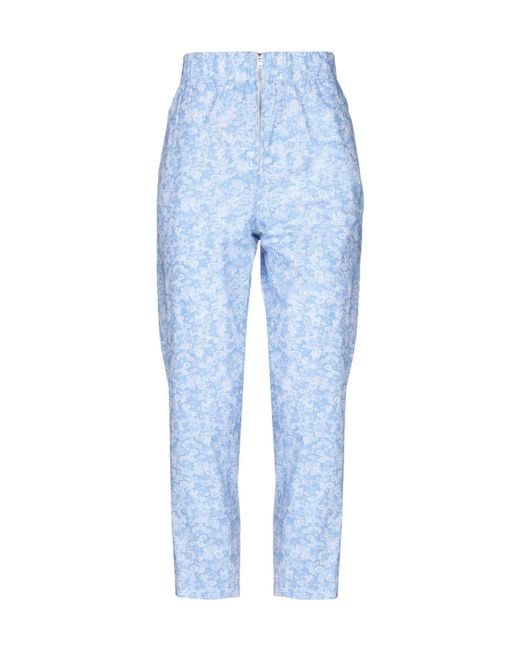 Ganni Blue High-Waist Straight-Leg Floral Pants