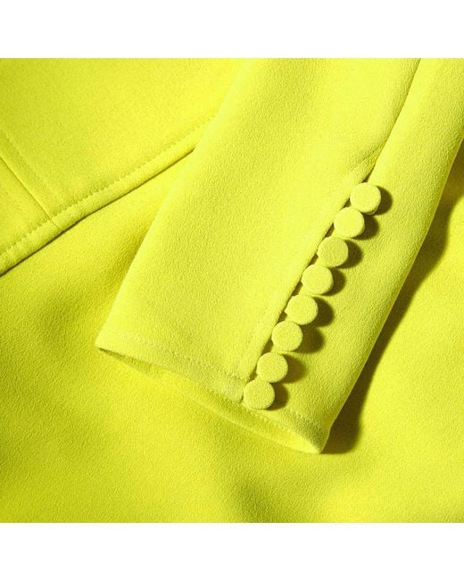 Self-Portrait Yellow Lime Crepe Ruched Midi Dress