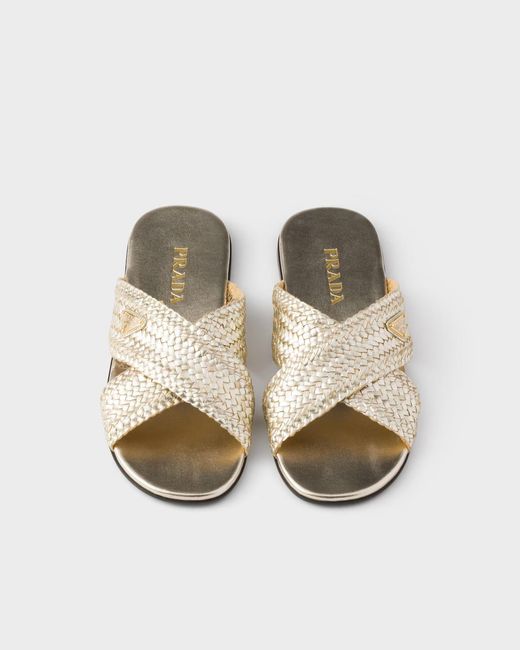 Prada Multicolor Triangle-Logo Woven Slip-On Sandals