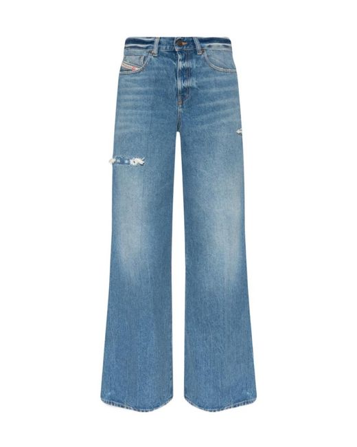 DIESEL Blue Distressed Flared Jeans